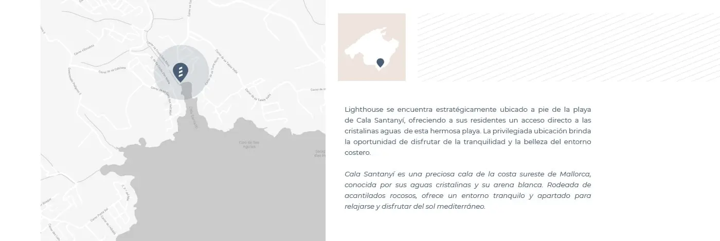 Mapa de ubicación de Cala Santanyí con icono de Mallorca