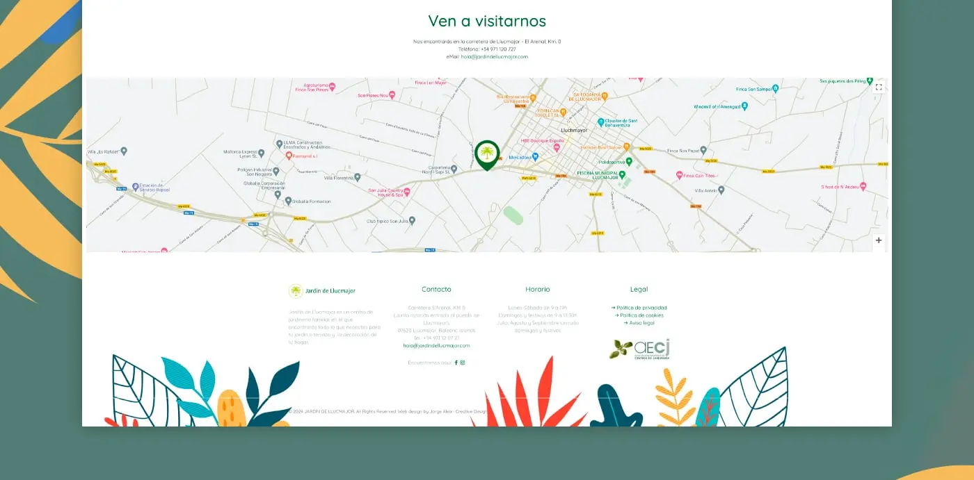 Pie de página con mapa de ubicación y Ven a visitarnos