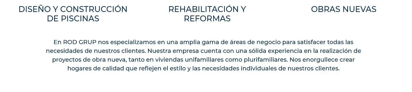 Títols de les àrees de negoci: piscines, rehabilitació i reformes, obres noves
