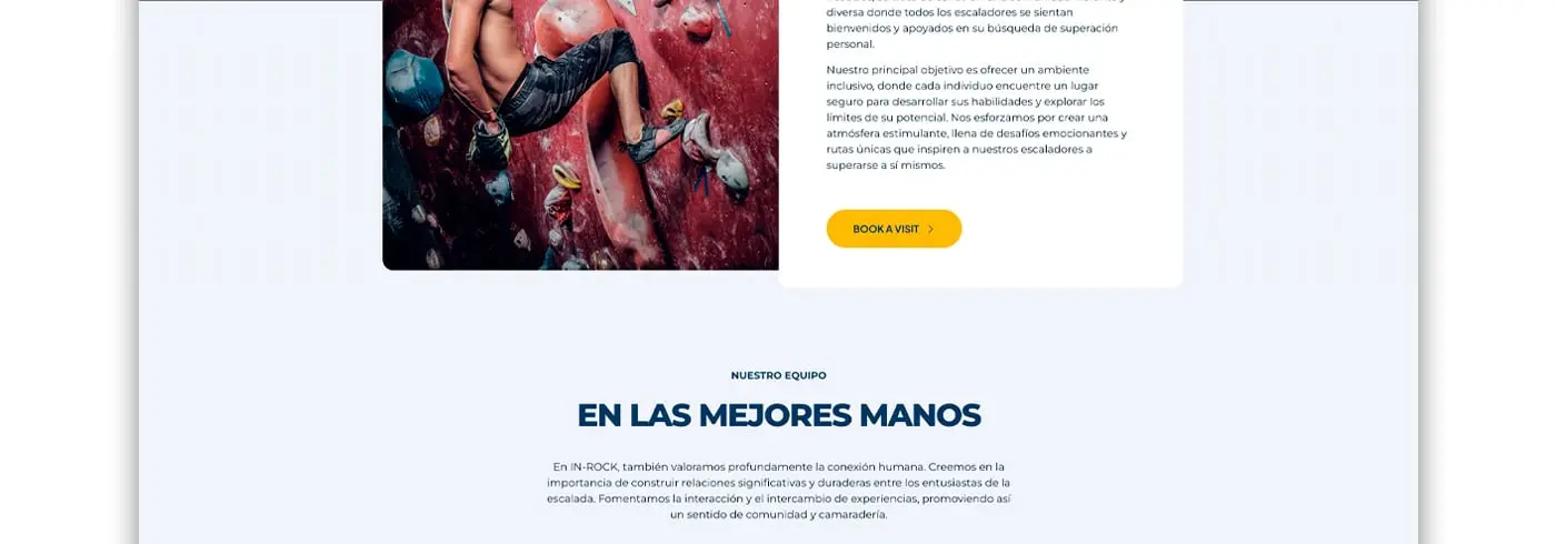 Apartado del equipo con fotografía de escalador en pared roja