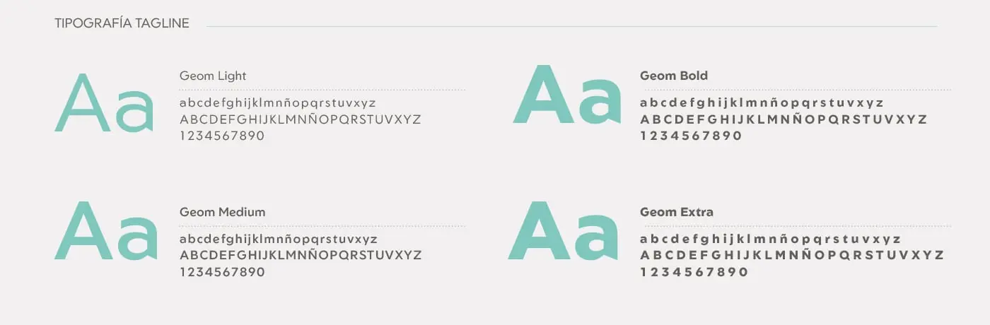 Manual page with the weights of the Geom typeface