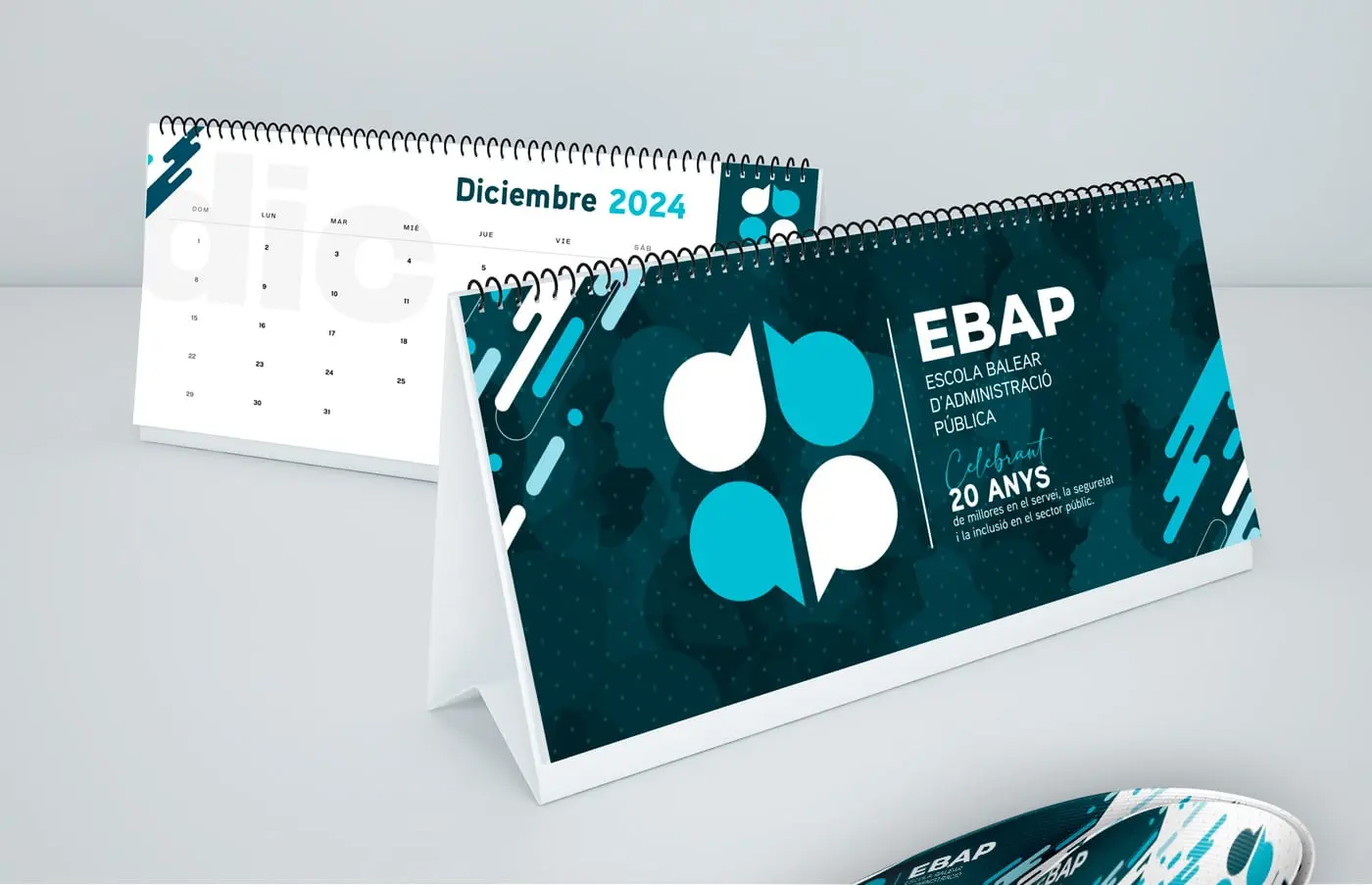 Desk calendars with the EBAP logo and the month of December 2024