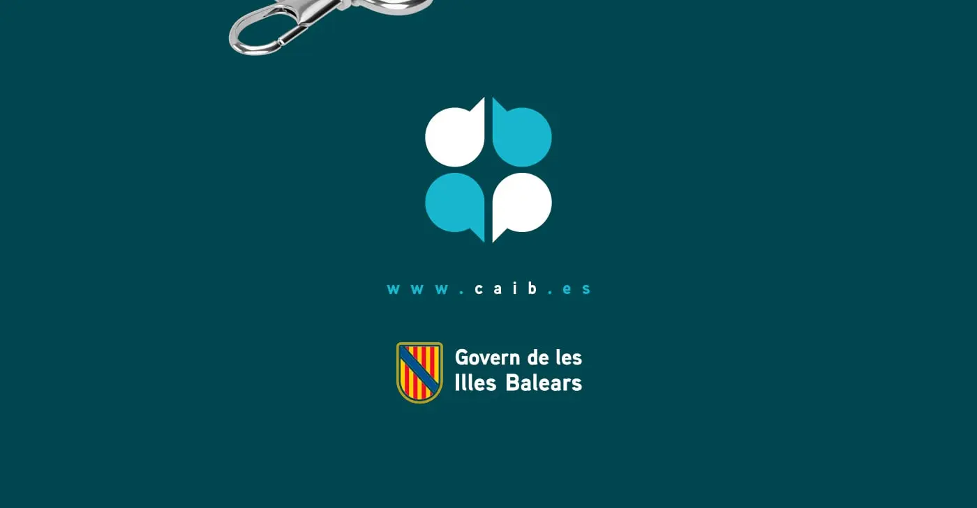 Keyring, EBAP isotype and the Govern de les Illes Balears coat of arms on a teal background