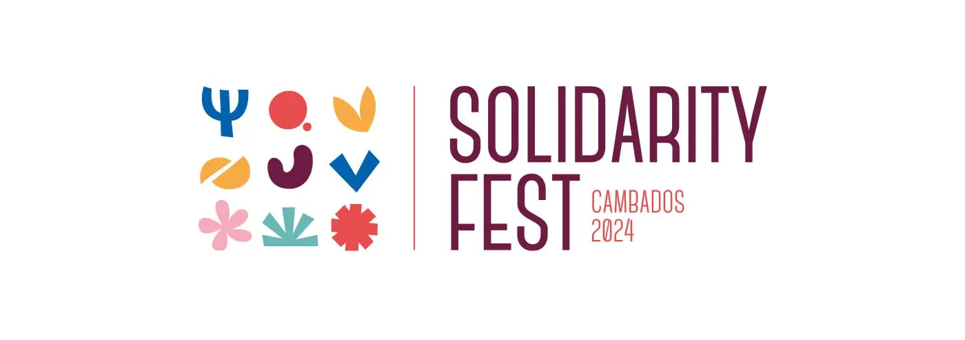Logotipo horizontal Solidarity Fest Cambados 2024 con iconos geométricos de colores