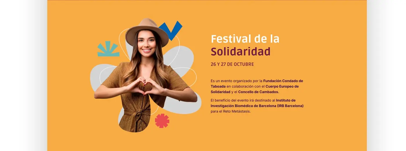 Sección Festival de la Solidaridad con foto de una mujer haciendo un gesto de corazón