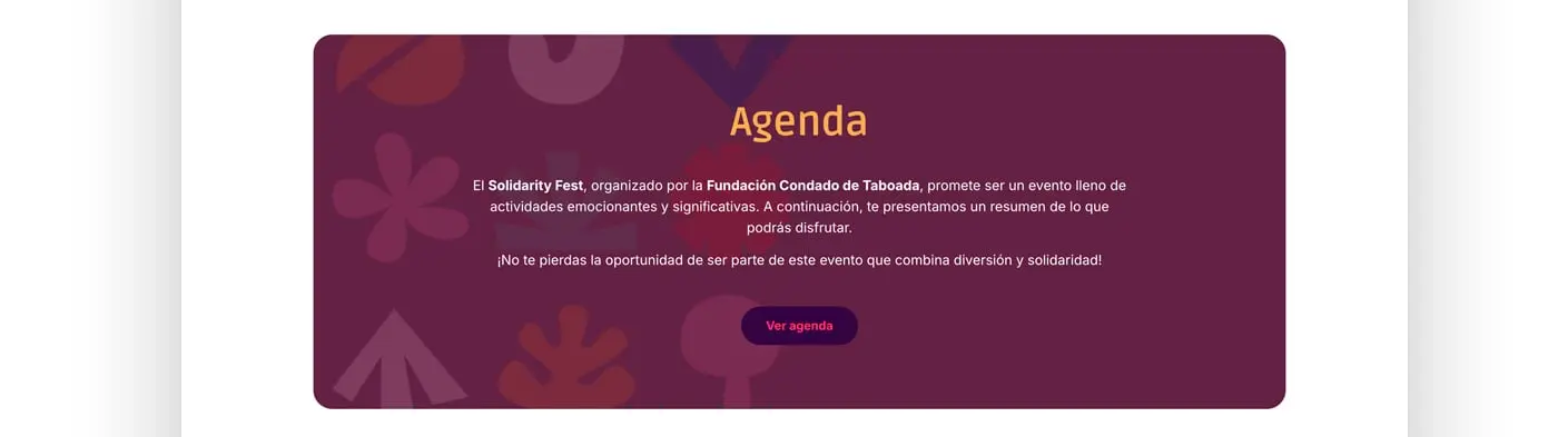 Sección Agenda sobre fondo granate con los iconos de la marca