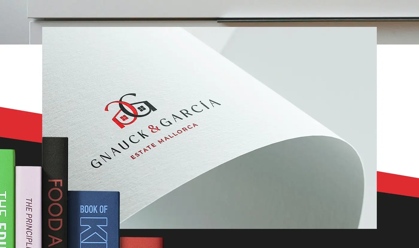 Brochure mockup with the printed logo next to a stack of books