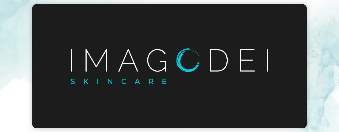 Logotipo de Imago Dei Skincare en blanco sobre fondo negro