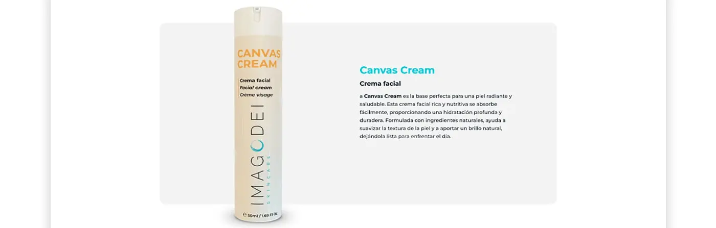 Ficha de producto web de la crema facial Canvas Cream