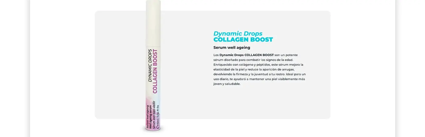 Ficha de producto web del sérum Dynamic Drops Collagen Boost