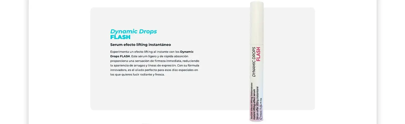 Ficha de producto web del sérum Dynamic Drops Flash