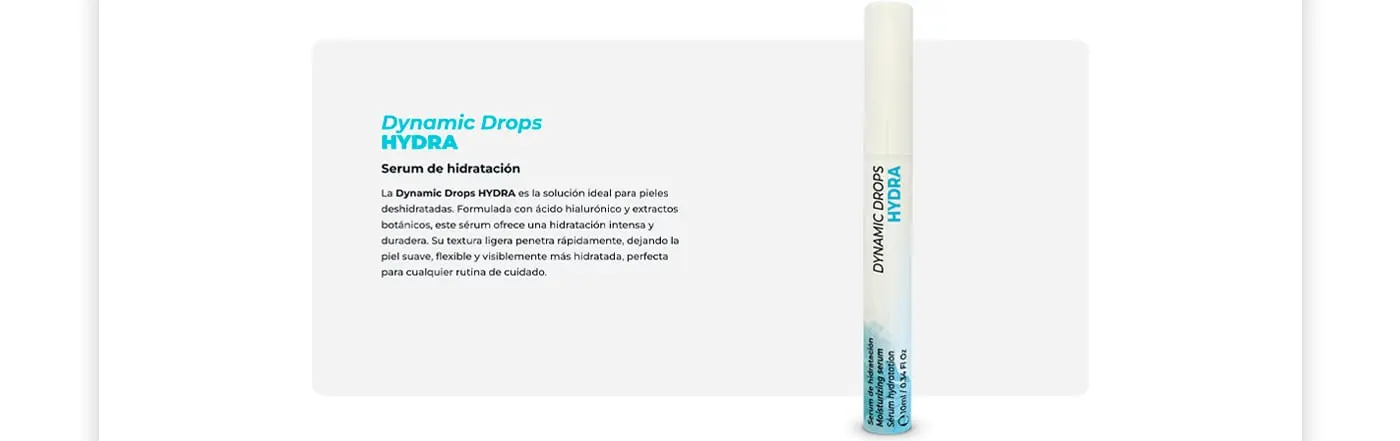Ficha de producto web del sérum Dynamic Drops Hydra