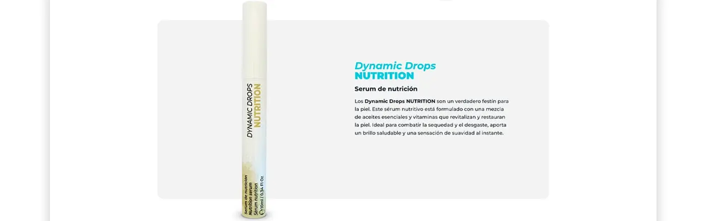 Ficha de producto web del sérum Dynamic Drops Nutrition