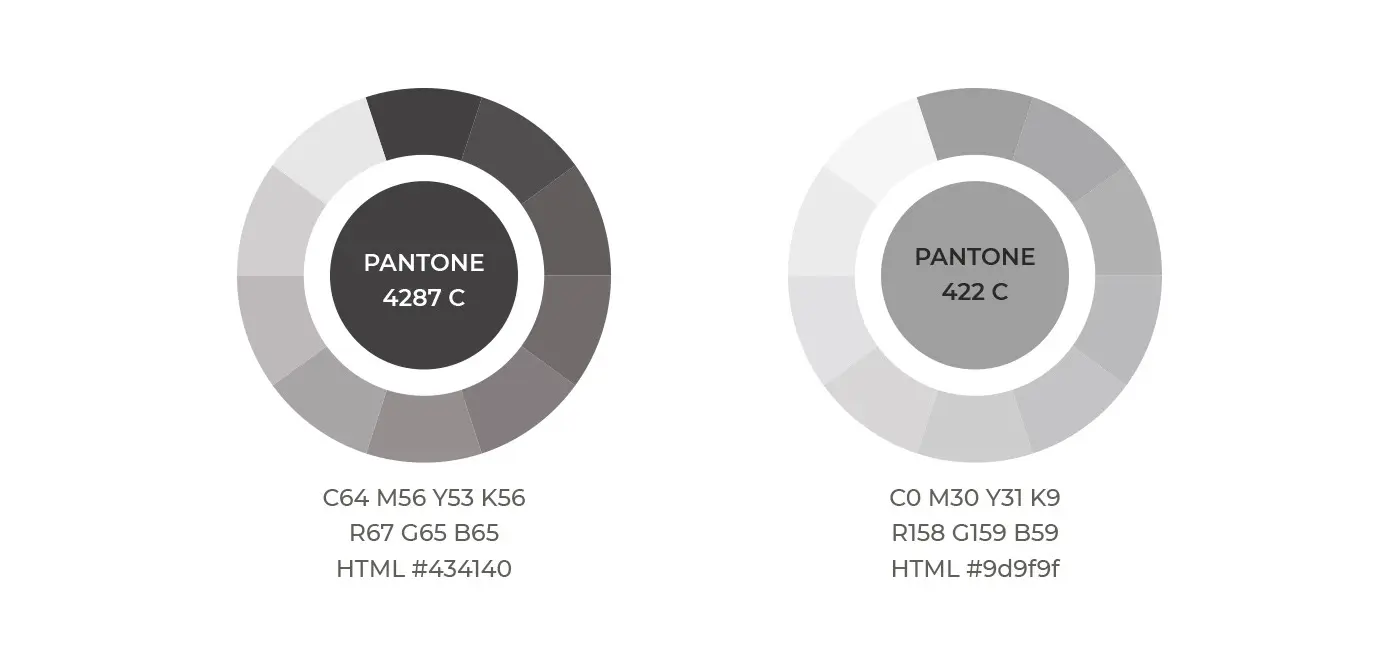 Brand colour palette with the anthracite grey and stone grey Pantone tones