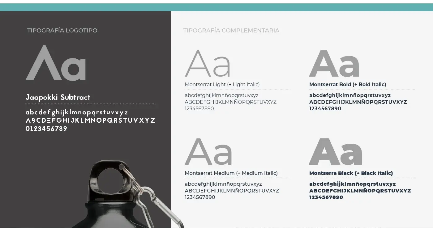 Type specimen for the Jaapokki Subtract logotype and the complementary Montserrat typeface