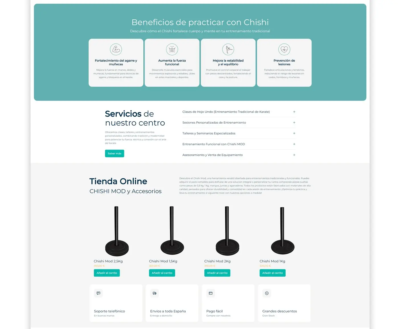 Section on the benefits of practising with Chishi and list of the centre's services on the website