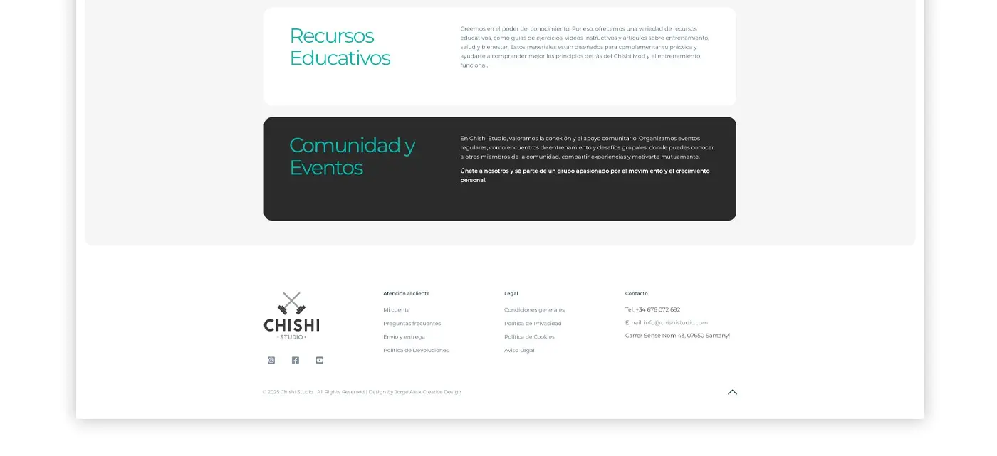 Cards for educational resources and community and events with the website footer