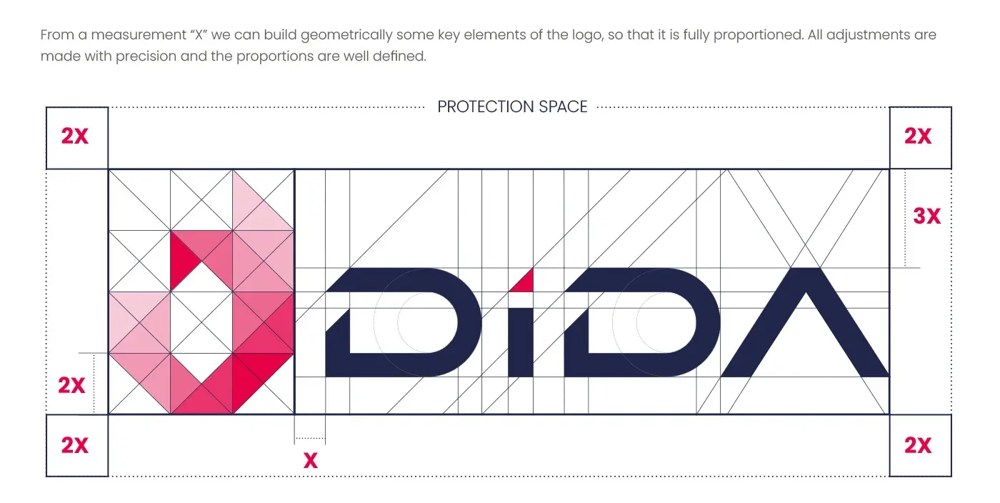 Diagram of the logo's geometric construction and proportions