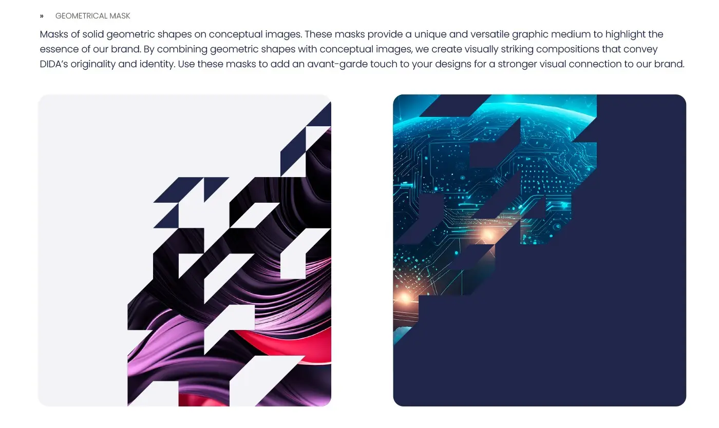 Geometric masks of the symbol applied over conceptual technology images