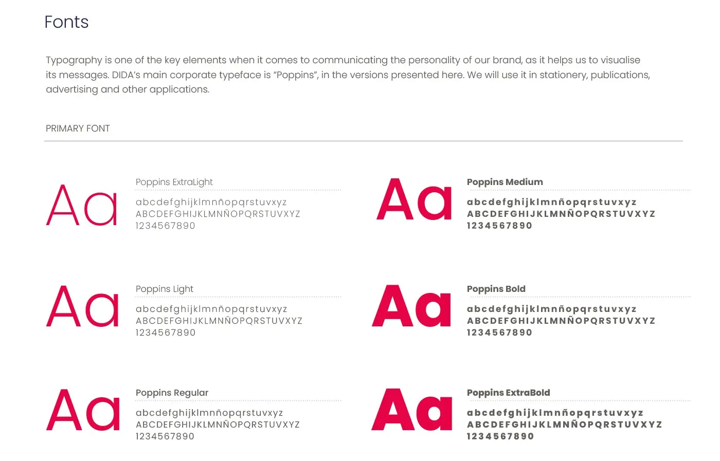 Sample of the corporate typeface Poppins in different weights