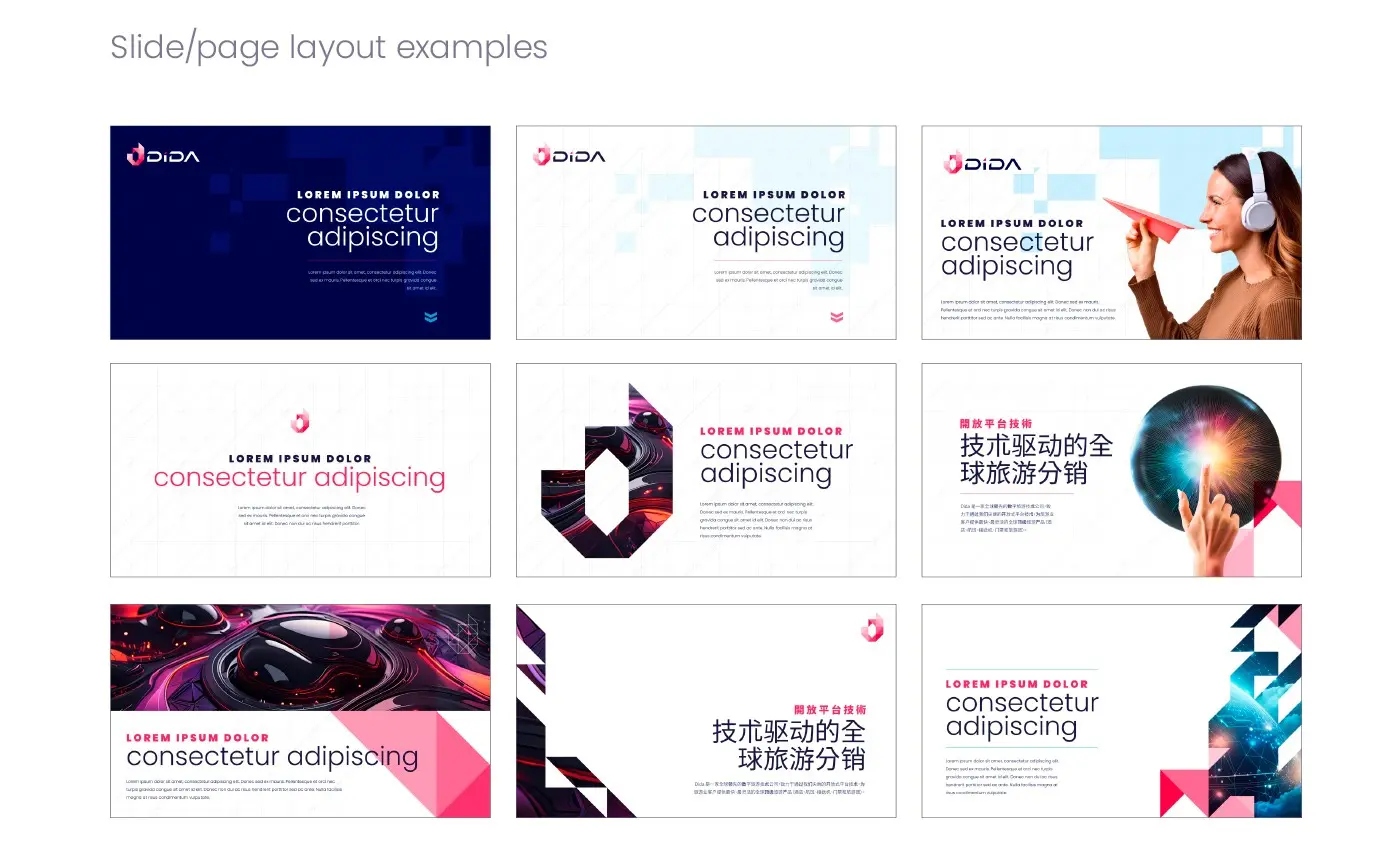 Examples of corporate slides with the Dida Travel identity