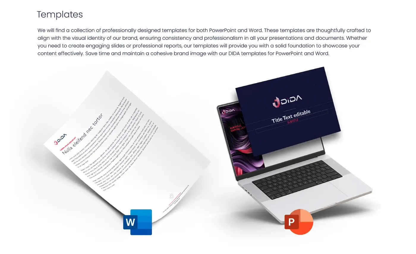 Mockup of Word and PowerPoint templates with the brand identity