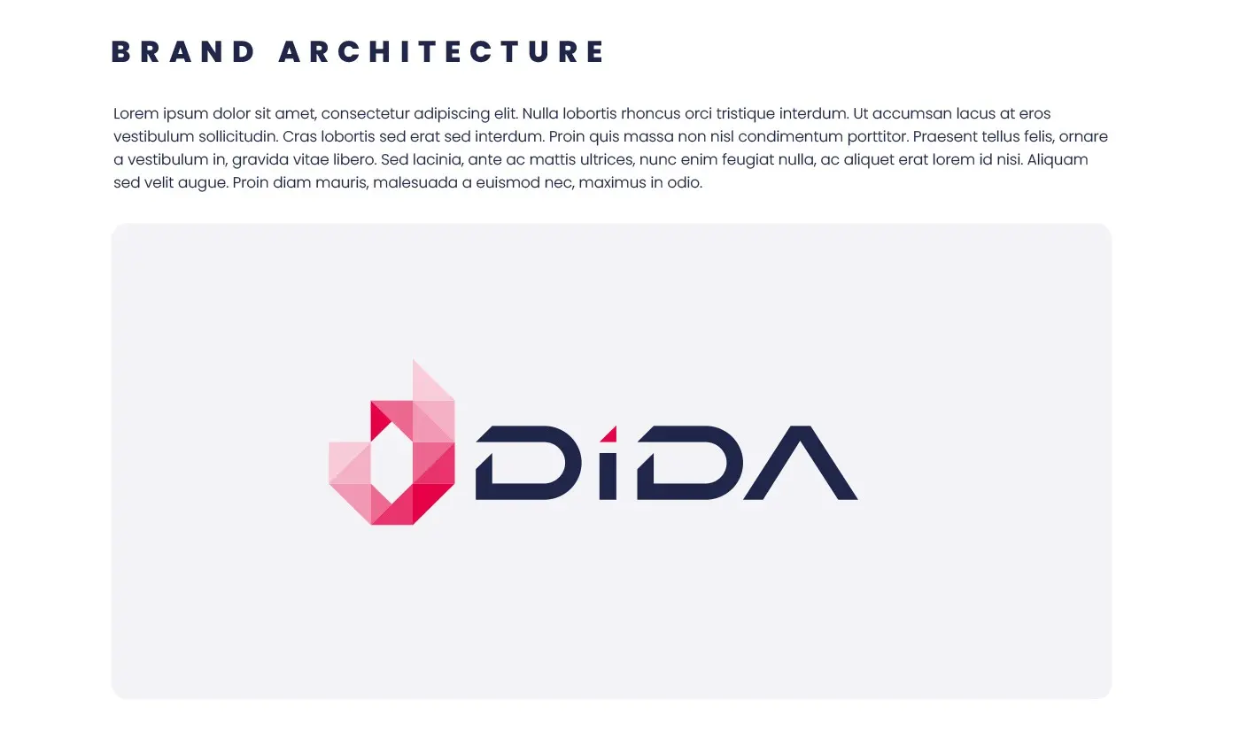 Brand architecture diagram with the Dida Travel symbol and wordmark