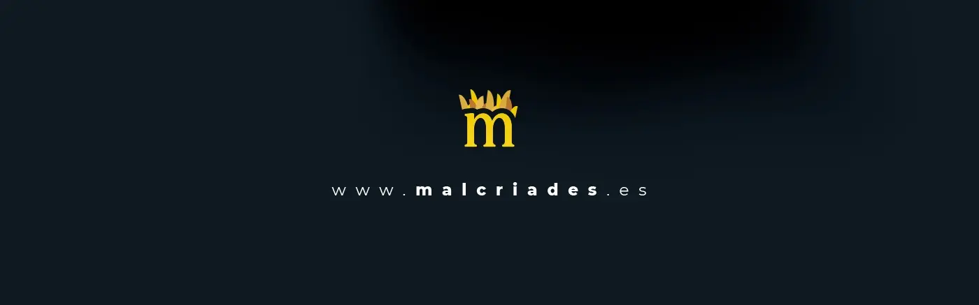 Application of the icon in yellow on a black background next to the web address www.malcriades.es