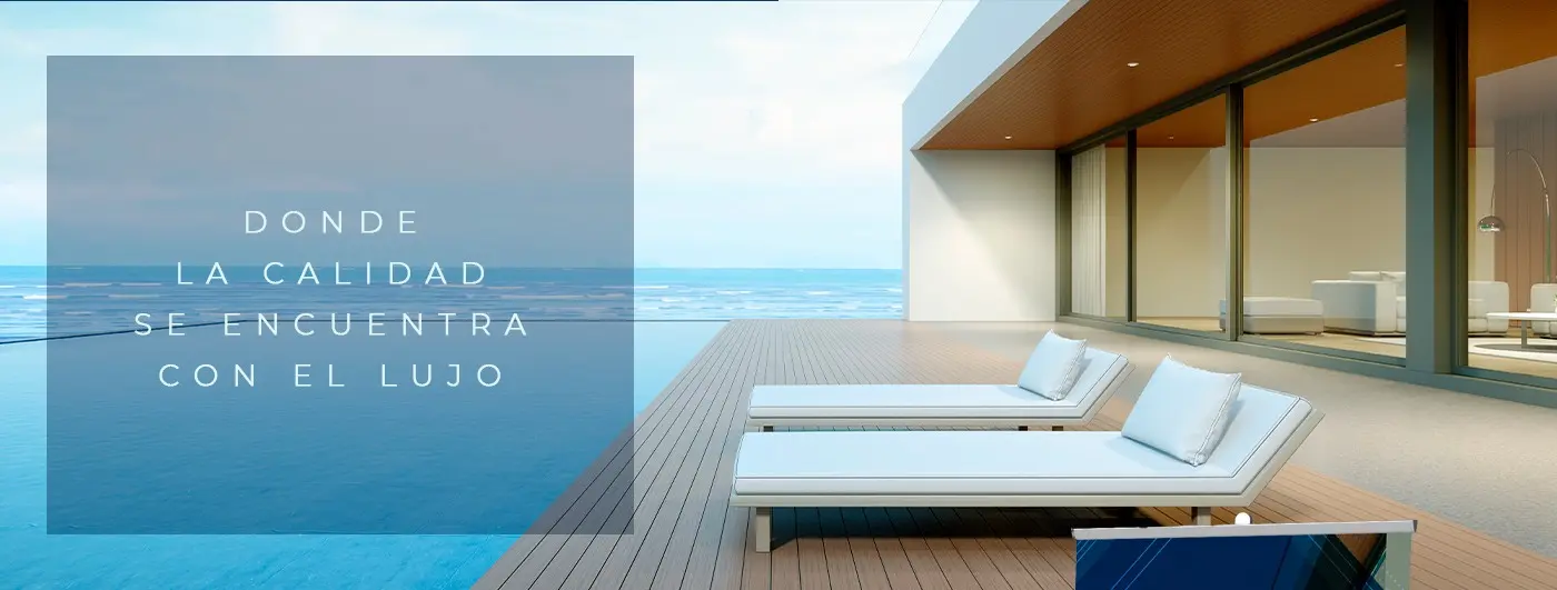 Website header with a luxury villa facing the sea and the tagline Where quality meets luxury