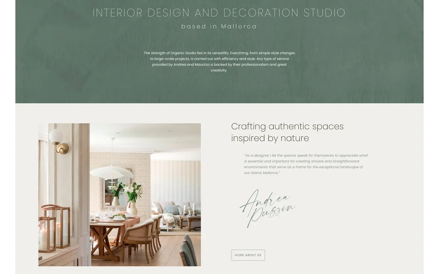 Sección web Interior Design and Decoration Studio con foto de un comedor