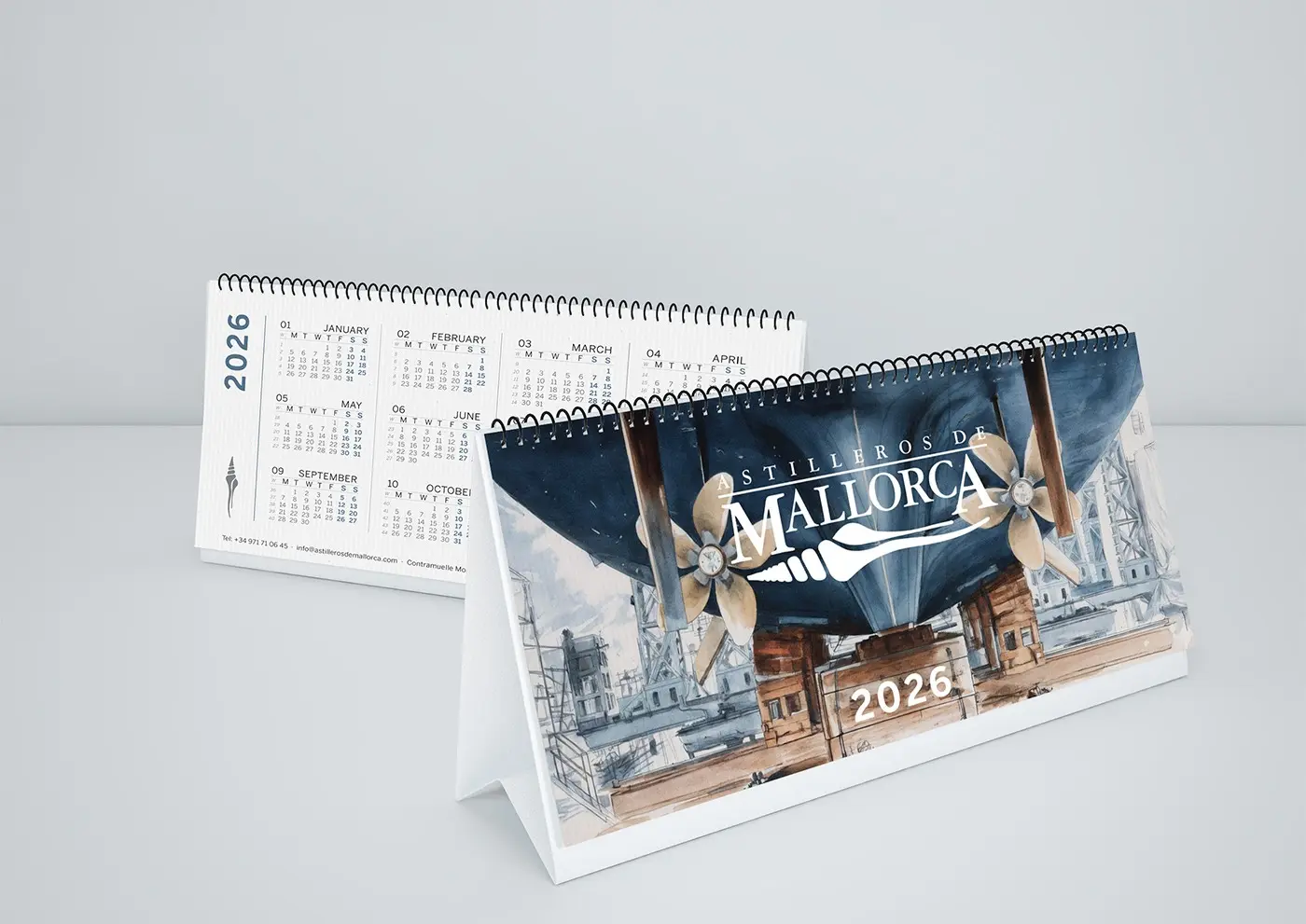 Páginas del calendario 2026 con ilustraciones en acuarela