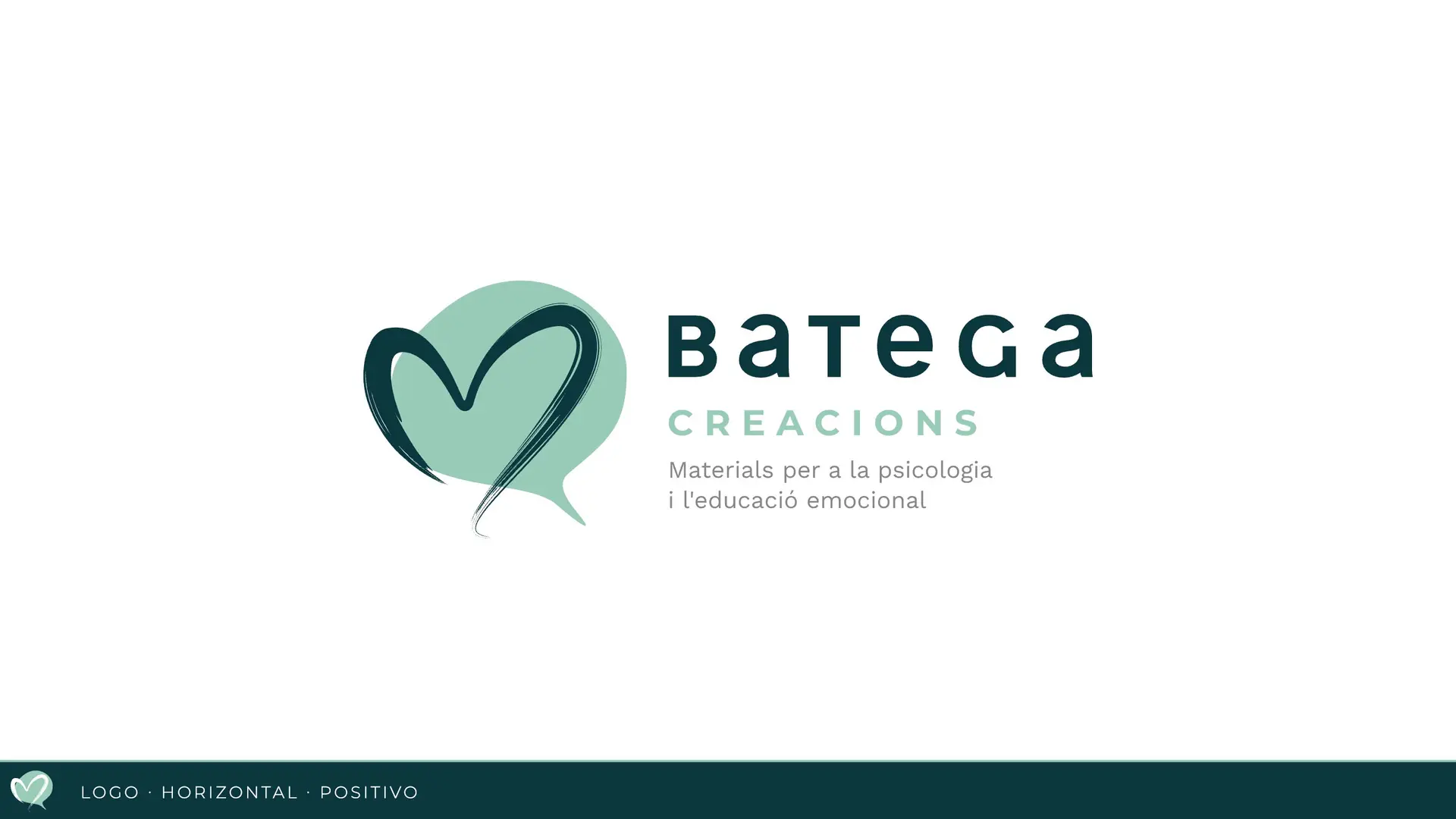 Logotipo horizontal de Batega Creacions con el corazón y la burbuja de diálogo