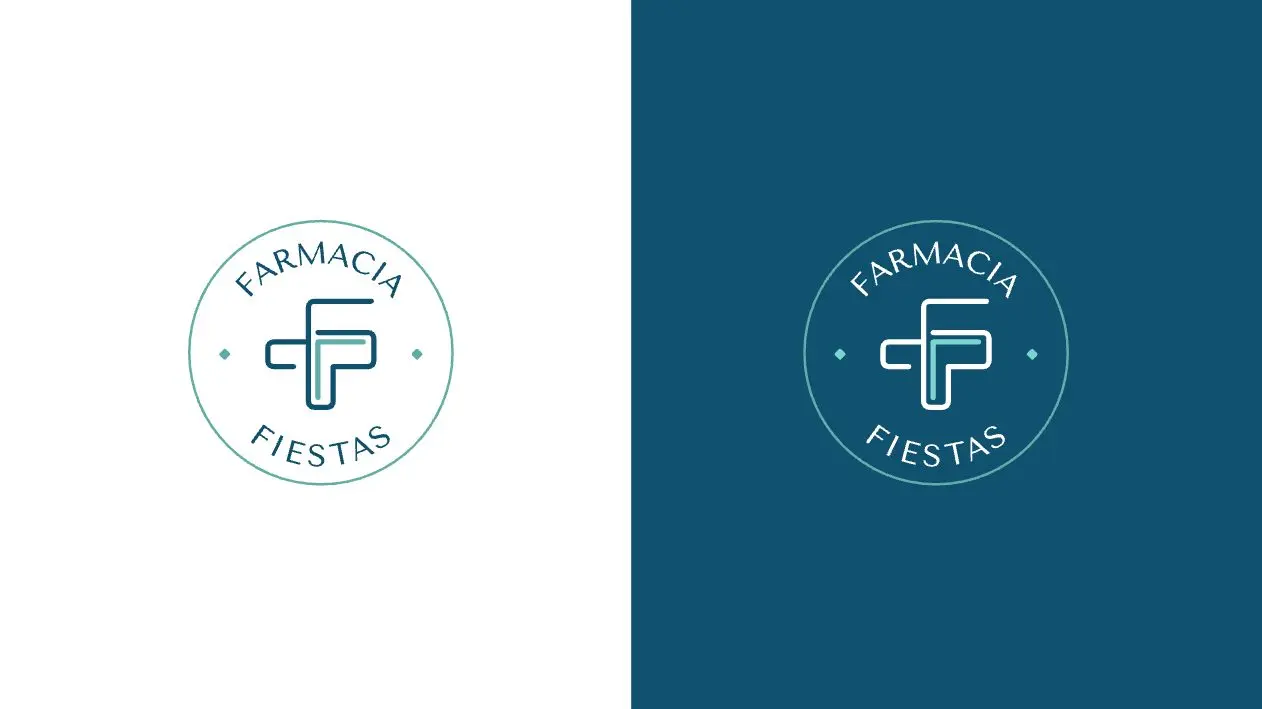 Thin-outline circular seal with the Farmacia Fiestas logo