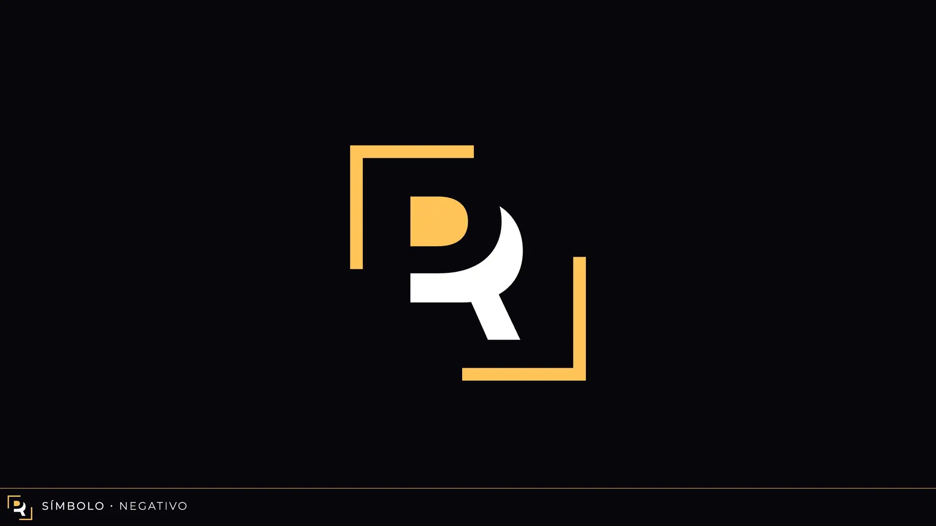 Símbolo de la marca en blanco y amarillo sobre fondo negro