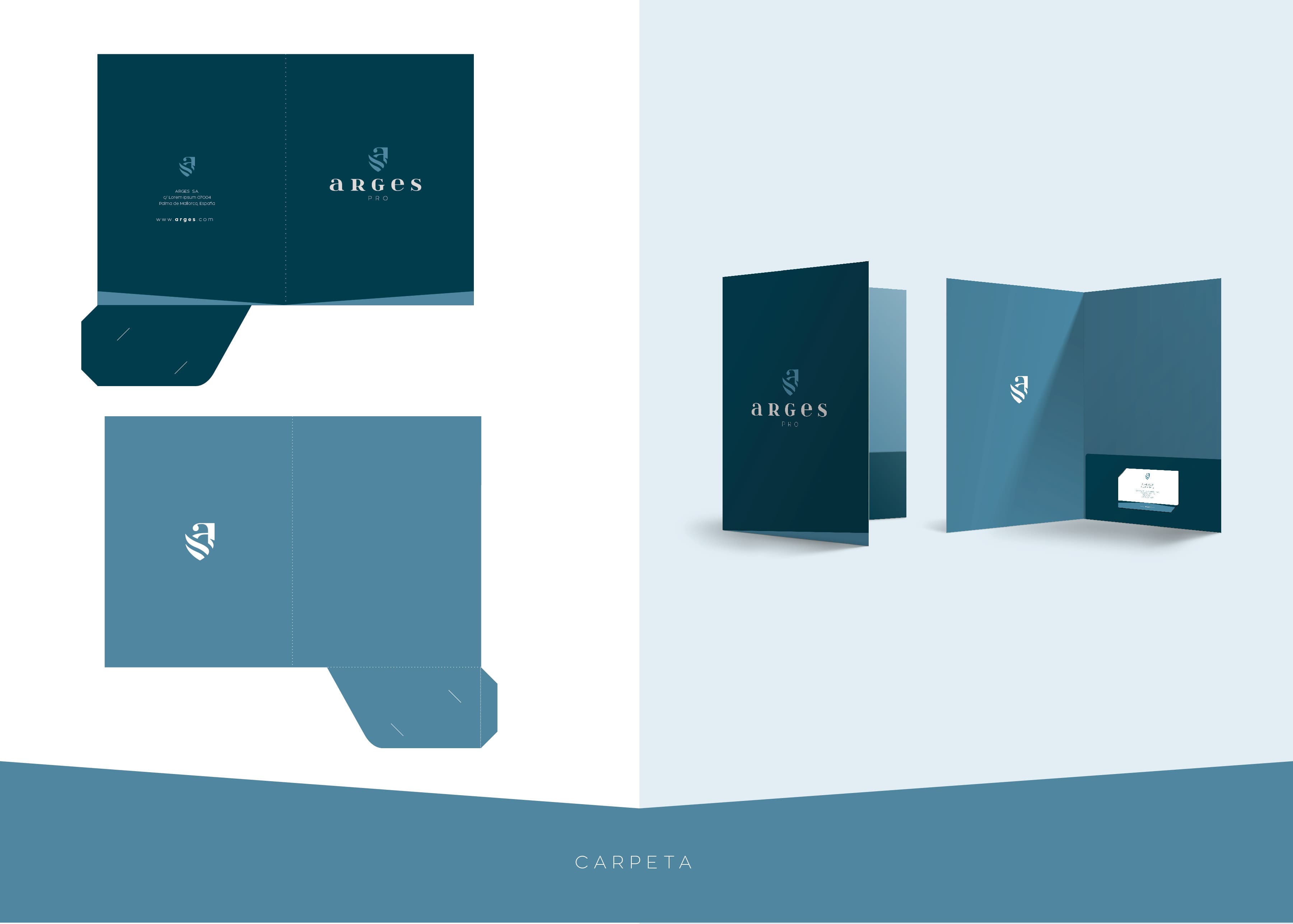 Plantilla i mockup de carpeta corporativa amb el logotip d'Arges Pro