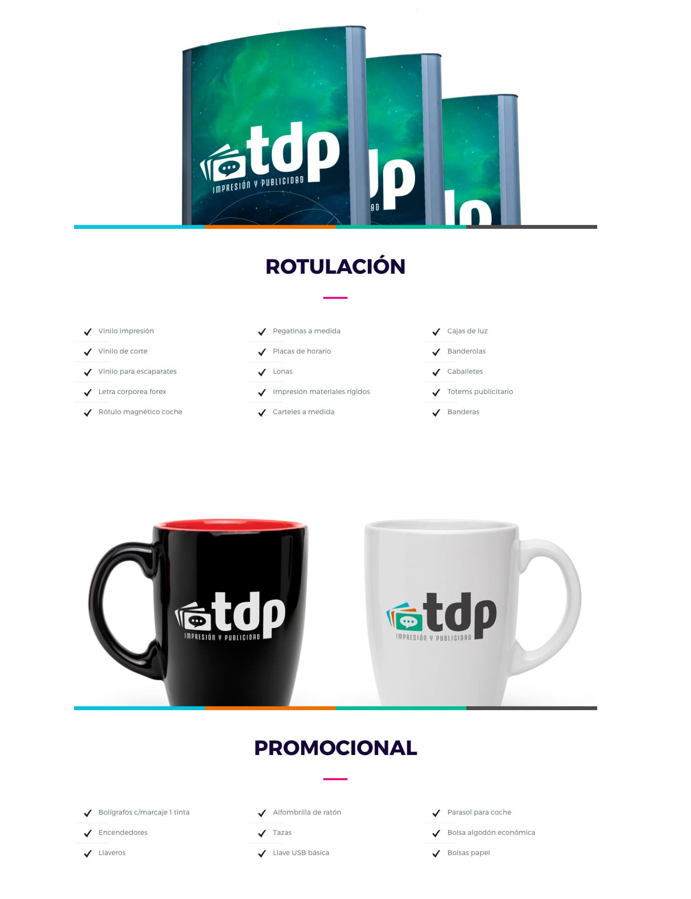 Advertising roll-ups and personalised mugs with the TDP logotype