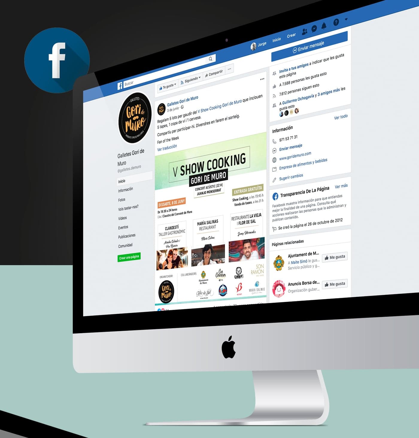 Pàgina de Facebook de Galletes Gori de Muro mostrant la publicació del Show Cooking
