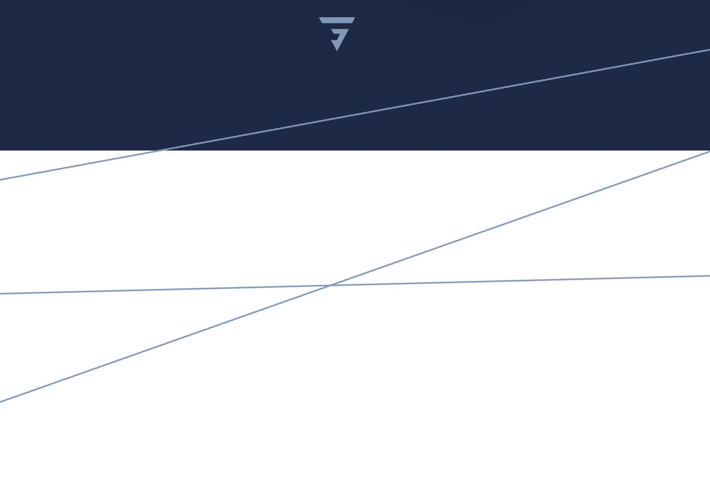 Detalle del símbolo triangular del logotipo sobre fondo azul marino y blanco
