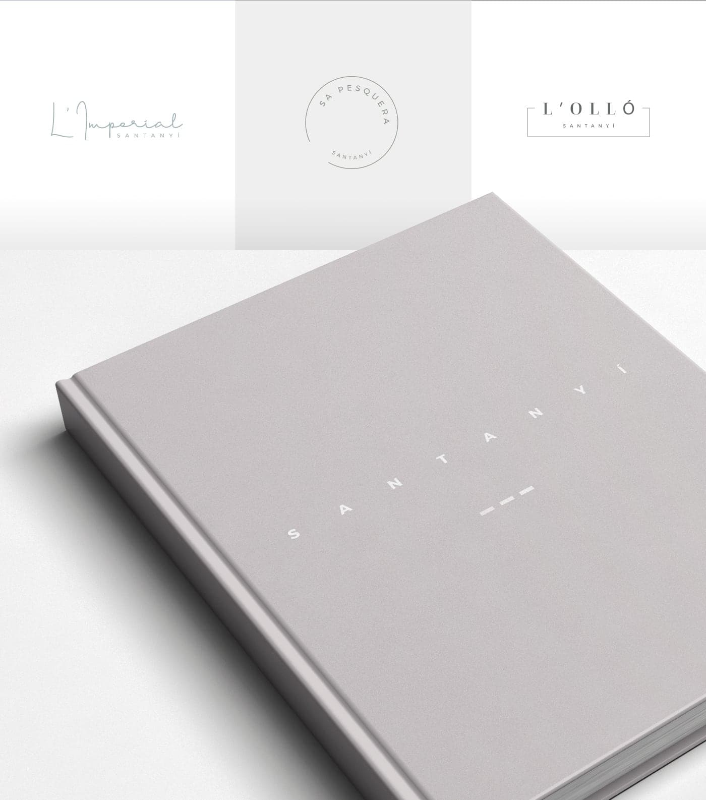 Logotipos de L'Imperial, Sa Pesquera y L'Olló junto al libro cerrado del proyecto
