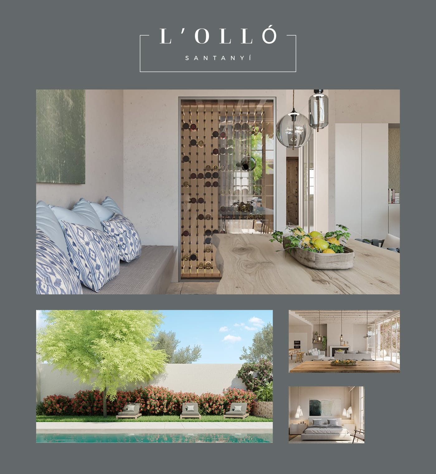 Moodboard de la vivienda L'Olló con bodega de vino integrada y piscina junto al jardín