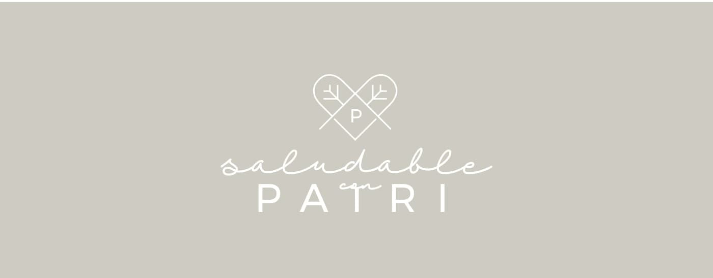 Logotip de Saludable con Patri amb cor lineal i tipografia manuscrita en beix