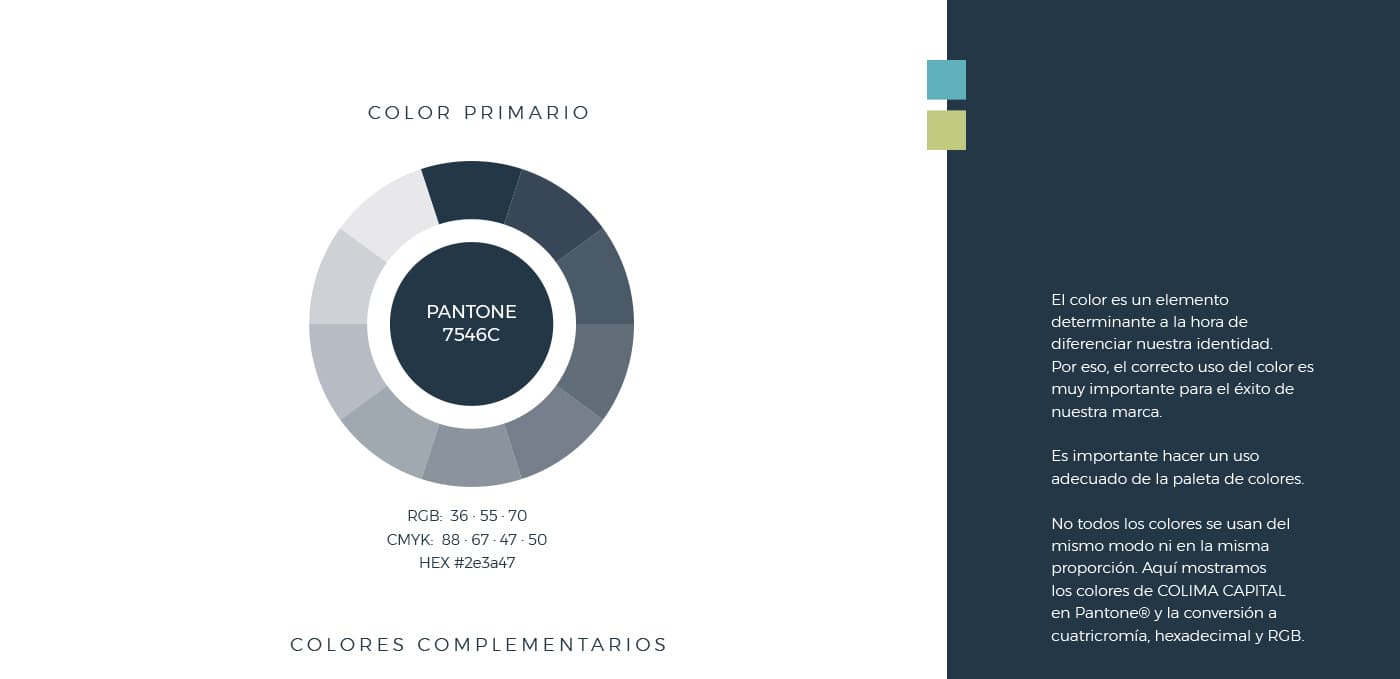 Roda cromàtica del color primari blau marí Pantone de Colima Capital