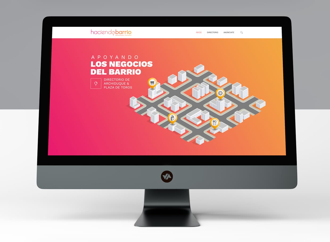 Mockup de la home de la web en pantalla de ordenador de sobremesa