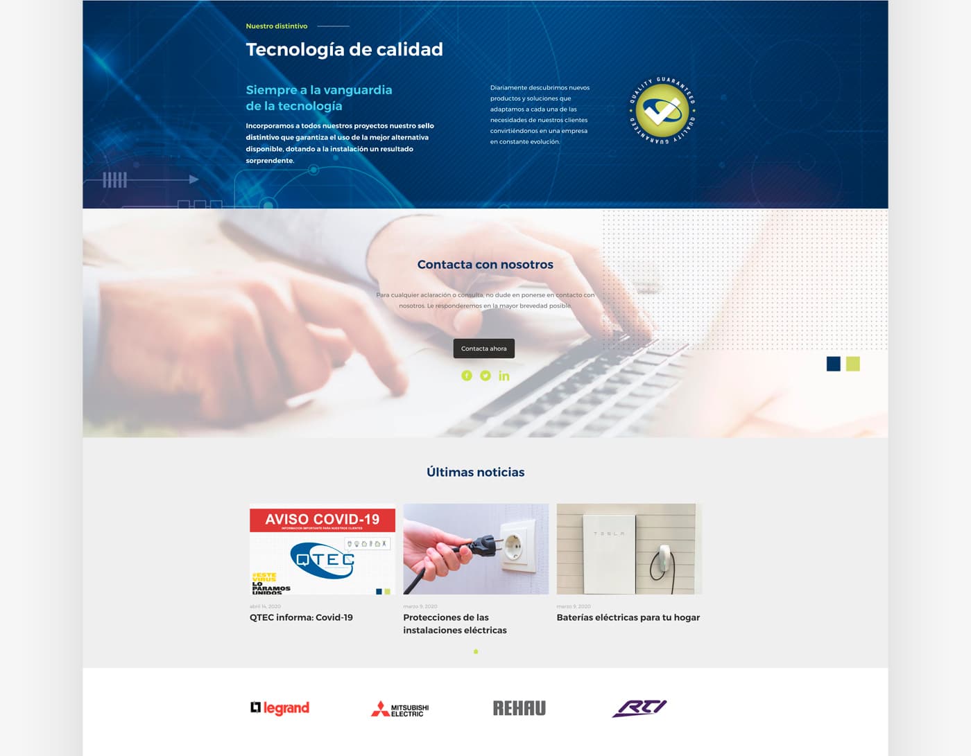 Secció Tecnologia de qualitat, bàner de contacte i logotips de marques col·laboradores