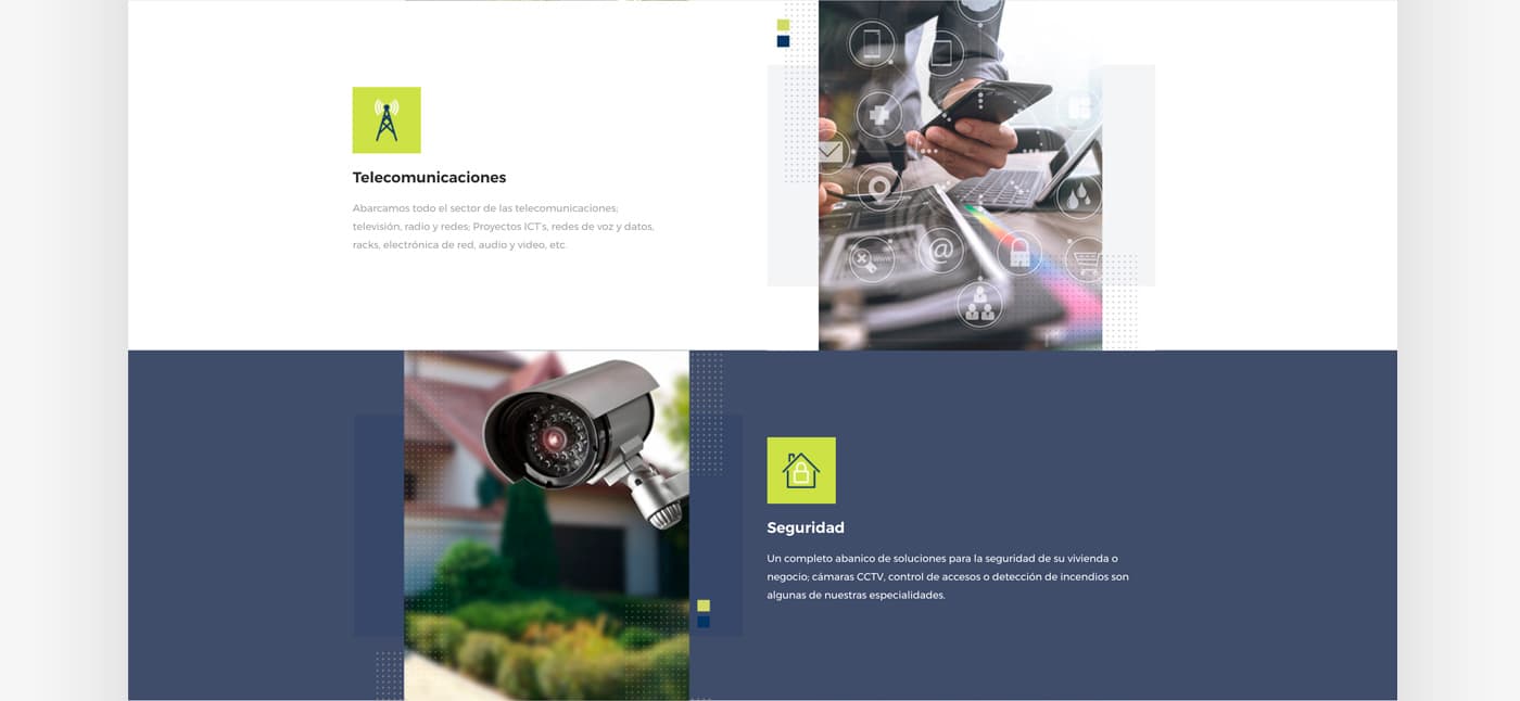 Seccions de telecomunicacions i seguretat amb foto d'una càmera de videovigilància