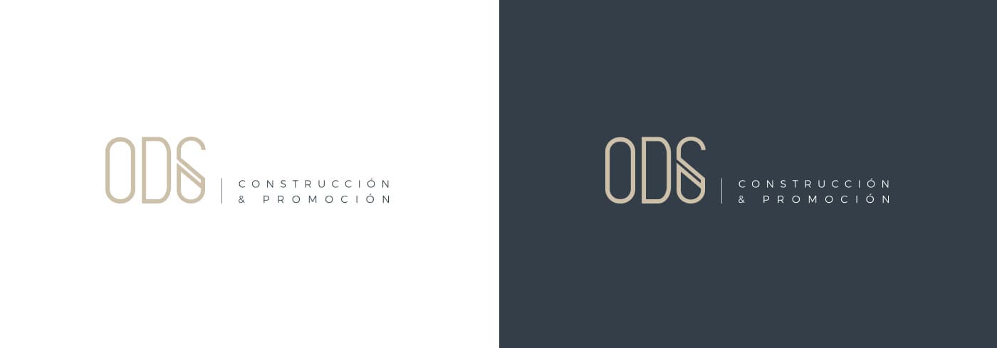 Logotipo de ODS Construcción y Promoción en positivo y en versión sobre fondo azul
