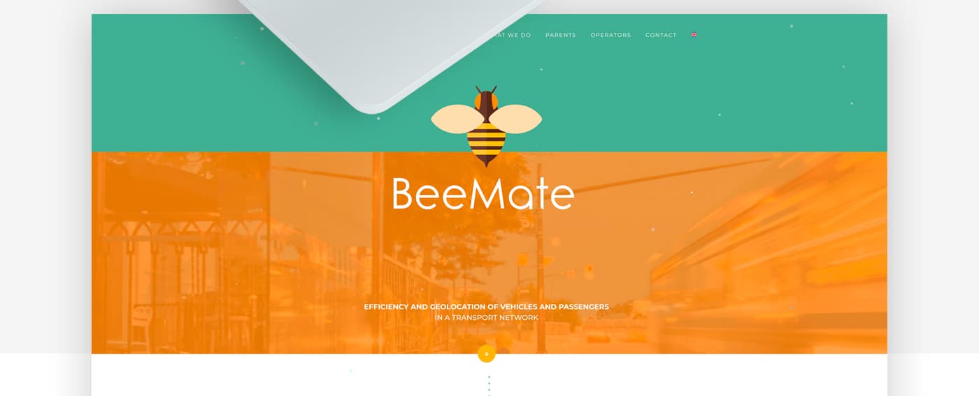 Cabecera de la web con el logotipo de la abeja y el eslogan sobre fondo naranja