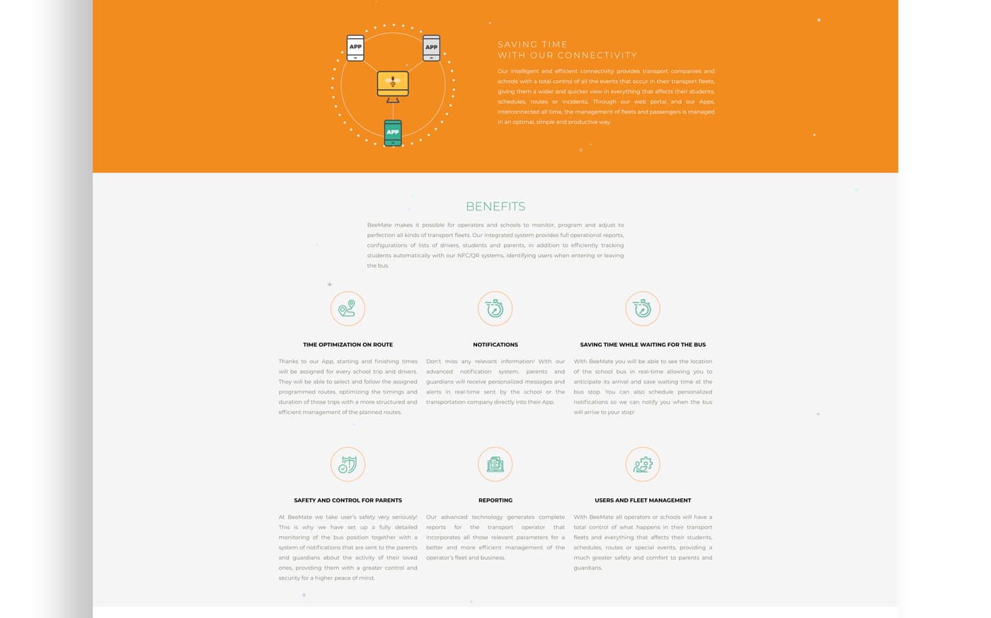 Diagrama de conectividad entre app de padres, portal de gestión y app de conductor