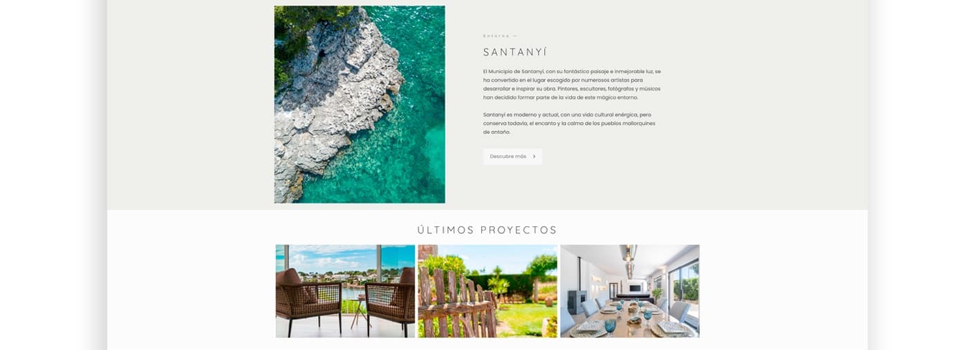 Página Entorno de la web con fotografías de calas y pueblos de Santanyí