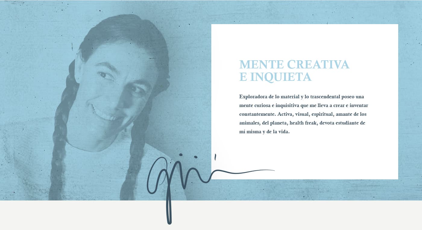 Retrat en to blau d'Isabel de Navasqüés al costat del text Ment creativa i inquieta